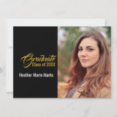Invitation Élégante Black Gold Photo Célébration de la gradua (Devant)