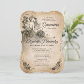 Invitation Elégante Black Gold Princesse Quinceanera Annivers (Debout devant)