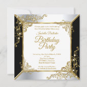 Invitation Elégante Black Gold Silver Pearl fête d'anniversai (Devant)