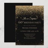 Invitation Elégante Black Gold Surprise 60e fête d'anniversai (Devant / Derrière)