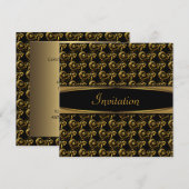 Invitation Élégante Black Gold Swirl Party (Devant / Derrière)