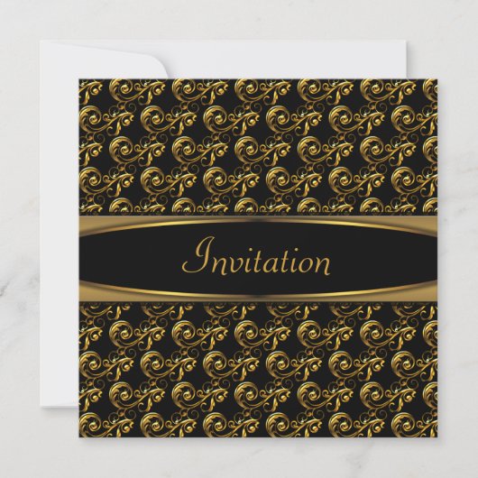 Invitation Élégante Black Gold Swirl Party (Devant)