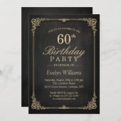 Invitation Elégante Black Gold Vintage Frame Anniversaire (Devant / Derrière)