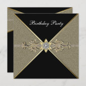 Invitation Élégante Black Gold Womans fête d'anniversaire (Devant / Derrière)