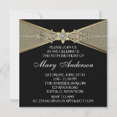Invitation Élégante Black Gold Womans fête d'anniversaire (Dos)