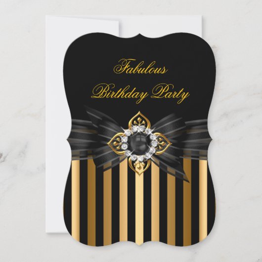 Invitation Elégante Black Pearl Bow Stripe Anniversaire (Devant)