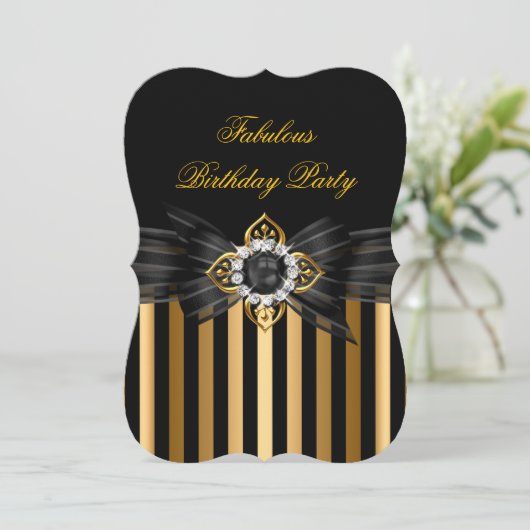 Invitation Elégante Black Pearl Bow Stripe Anniversaire (Debout devant)