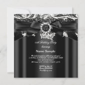 Invitation Elégante Black Pearl White Lace Bow fête d'anniver (Dos)