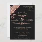 Invitation Elégante Black & Rose Gold 40e fête d'anniversaire (Dos)