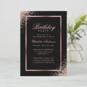 Invitation Elégante Black Rose Gold Confetti fête d'anniversa (Debout devant)
