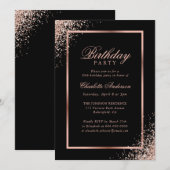Invitation Elégante Black Rose Gold Confetti fête d'anniversa (Devant / Derrière)