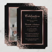 Invitation Élégante Black Rose Gold Photo Célébration de la v (Devant / Derrière)