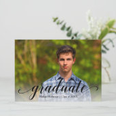 Invitation Élégante Black Script Photo Party Graduation (Debout devant)