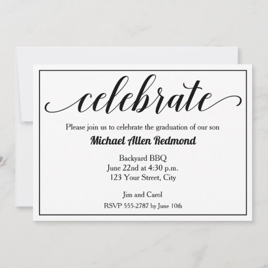 Invitation Élégante Black Script Photo Party Graduation (Dos)