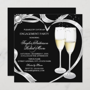 Invitation Élégante Black Silver & Gold Engagement Party