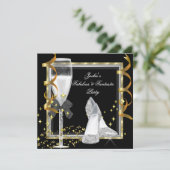 Invitation Élégante Black Silver Gold femme fête d'anniversai (Debout devant)