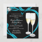 Invitation Elégante Black Silver & Turquoise Engagement Party (Devant)