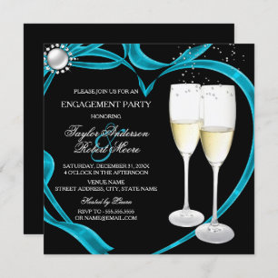 Invitation Elégante Black Silver & Turquoise Engagement Party