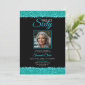 Invitation Elégante Black & Turquoise Ladies 60 ans Anniversa (Debout devant)