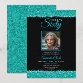 Invitation Elégante Black & Turquoise Ladies 60 ans Anniversa (Devant / Derrière)