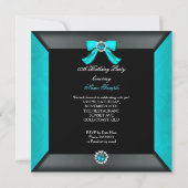 Invitation Élégante Black Turquoise Pearl Bow fête d'annivers (Dos)