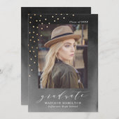 Invitation Elégante Black Watercolor Photo Graduation Party (Devant / Derrière)
