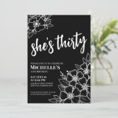 Invitation Elégante Black White 30e fête d'anniversaire (Debout devant)