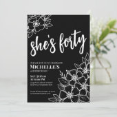 Invitation Elégante Black White 40e fête d'anniversaire (Debout devant)