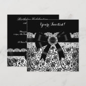 Invitation Elégante Black White Damask Jewel Anniversaire Par (Devant / Derrière)