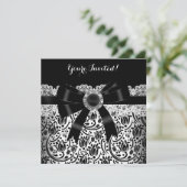 Invitation Elégante Black White Damask Jewel Anniversaire Par (Debout devant)