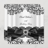 Invitation Élégante Black White dentelle Bow fête d'anniversa (Devant / Derrière)