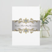 Invitation Élégante Black White Gold Girls Première communion (Debout devant)