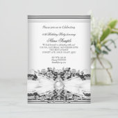 Invitation Elégante Black White Pearl Jewel Bow Lace Annivers (Debout devant)
