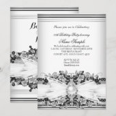 Invitation Elégante Black White Pearl Jewel Bow Lace Annivers (Devant / Derrière)