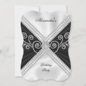 Invitation Elégante Black White Silk Jewel Anniversaire (Devant)