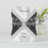 Invitation Elégante Black White Silk Jewel Anniversaire (Debout devant)
