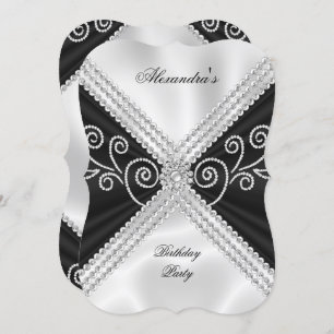Invitation Elégante Black White Silk Jewel Anniversaire