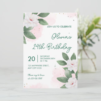 Invitation élégante blanche florale pour 24e anniv