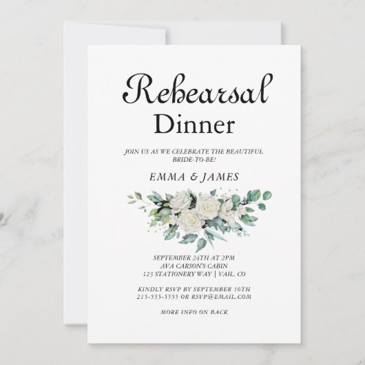 Invitation élégante blanche florale pour dîner de (Devant)