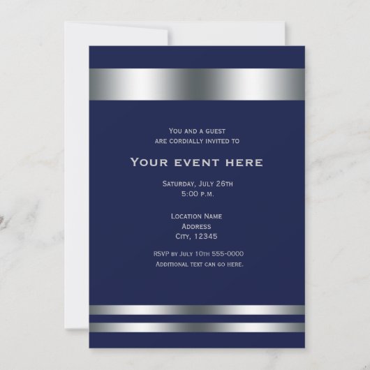 Invitation élégante bleu argent pour soirée dîner (Devant)