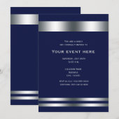 Invitation élégante bleu argent pour soirée dîner (Devant / Derrière)