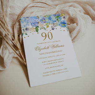 Invitation élégante bleu or pour le 90e anniversai