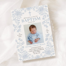 Invitation élégante bleu poussiéreux pour baptême