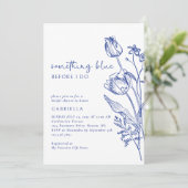 Invitation Elégante Bleue Blanc Ligne Art Fête des mariées Fl (Debout devant)