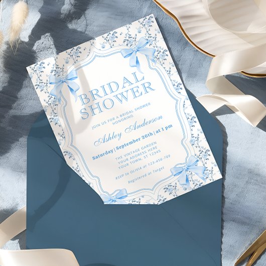 Invitation Elégante Bleue Bow Coquette Bridal Showeuse Invita