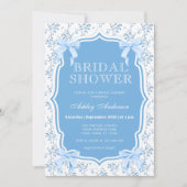 Invitation Elégante Bleue Bow Floral Douche nuptiale Invitati (Devant)