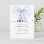 Invitation Élégante Bleue Bow minimale de douche nuptiale Inv (Debout devant)