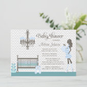 Invitation élégante bleue de douche de bébé de (Debout devant)