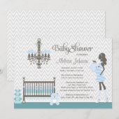 Invitation élégante bleue de douche de bébé de (Devant / Derrière)