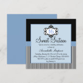 Invitation élégante bleue et noire pour un Sweet 1 (Devant / Derrière)